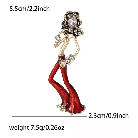 Elegant Red and Gold Fashion Brooch - Picture 3 of 7